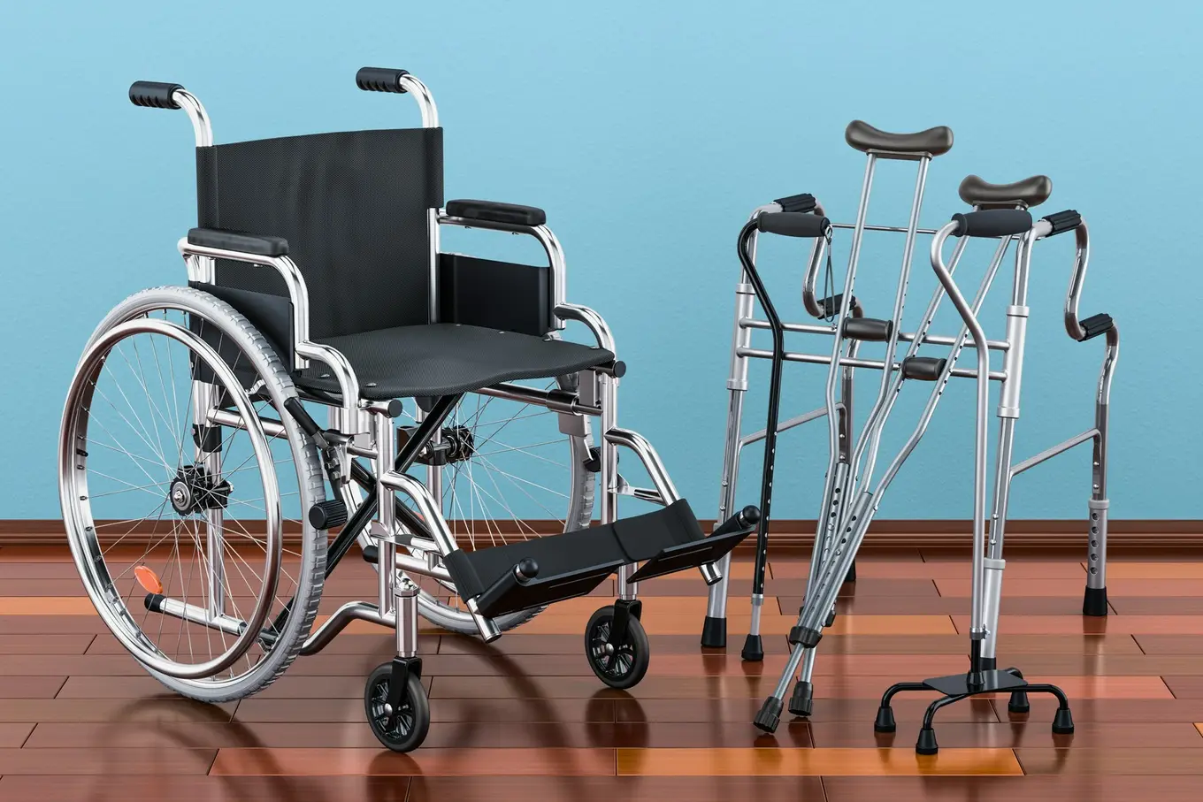 wózek inwalidzki, kule ortopedyczne, chodzik